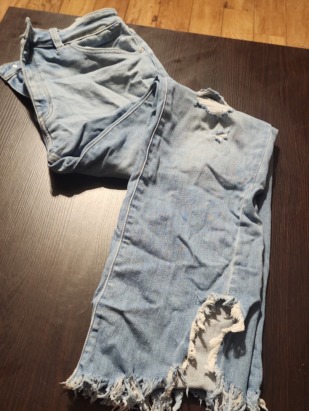 KanCan Light Blue Distressed Flare Jeans with Frayed Hem